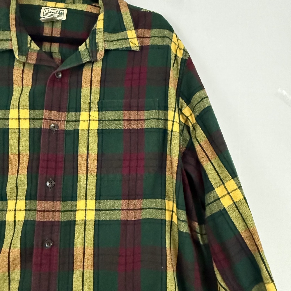L.L. Bean Flannel Shirt Mens Extra Large Green Plaid Traditional Fit Long Sleeve - Picture 4 of 10
